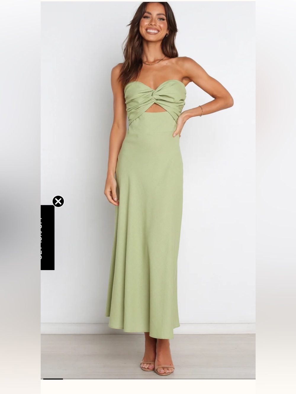 Petal & Pup Strapless Twist Front Midi Dress in Sage Green